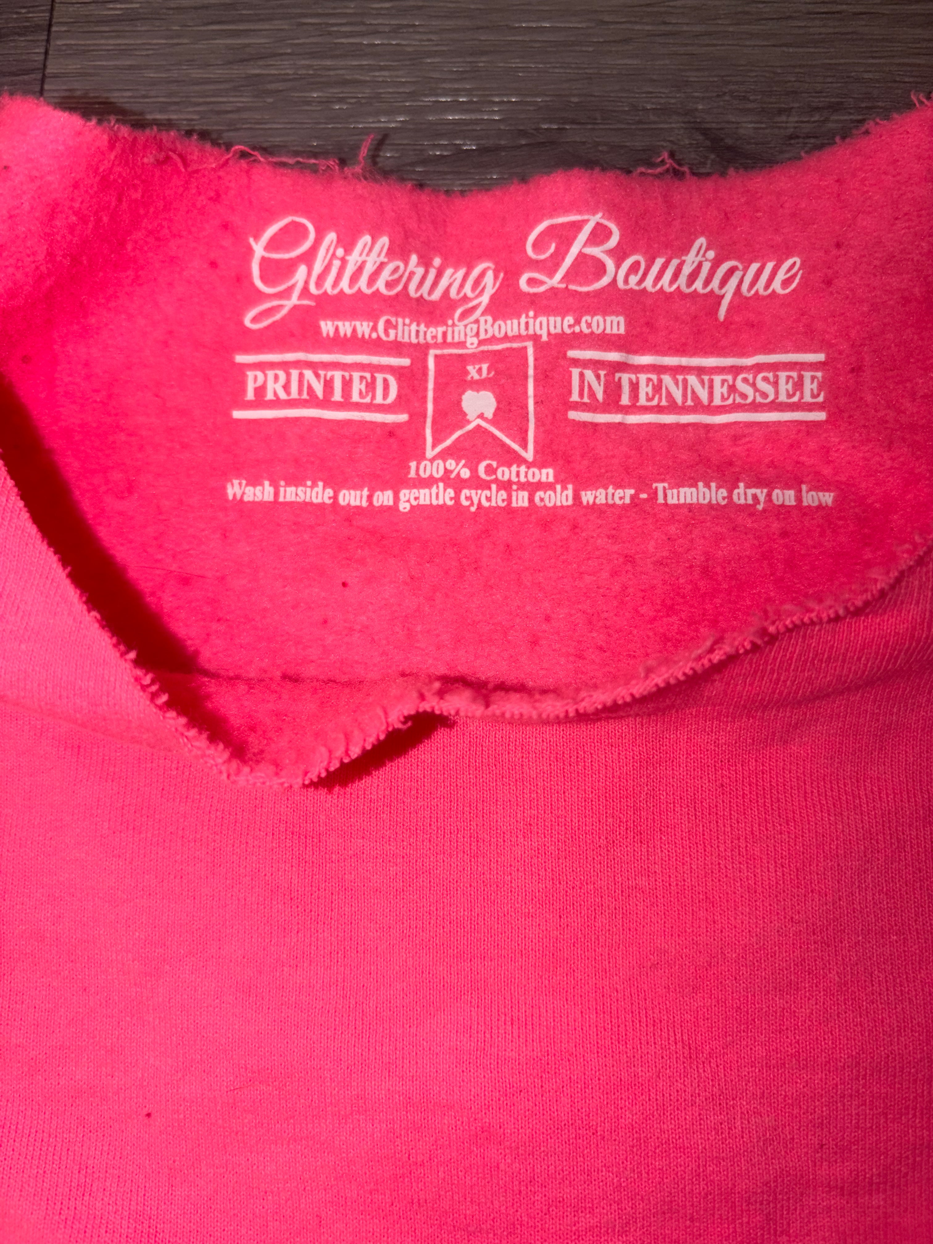 Hot Pink Glittering Boutique off shoulder sweatshirt size XL